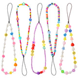 PANTIDE 5 Packs Beaded Phone Lanyard Y2K Phone Charms Indie Smiley Face Flower Charm Wrist Strap Phone Preppy Keychain Acrylic Polymer Clay Handmade Kidcore Aesthetic Phone Chains Gift for Women