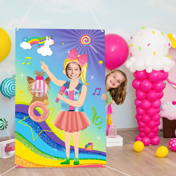 PANTIDE JoJo Photo Door Banner Booth Props Photography Backdrops, 5x3ft JoJo Birthday Party Decorations Supplies Scene Setters Wall Decor, JoJo Large Fabric Photo Background Banner for Party Games