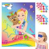 PANTIDE Pin The Bow and Microphone on JOJO Poster, JOJO Party Games with 36pcs Bows Microphones Stickers, JOJO Theme Sticker Game Party Supplies, Outdoor Indoor Activity Birthday Party Wall Decoration