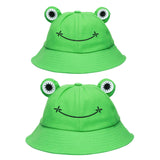 PANTIDE 2 Packs Cute Frog Bucket Hats Parent-Child Hats, Green Wide Brim Fisherman Hats, Polyester Bucket Summer Sun Protection Anti UV Hats, Packable Unique Family Matching Hats for Parent and Kid
