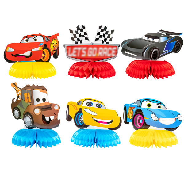 PANTIDE 6 Pieces Race Car Honeycomb Centerpieces for Party Table Decor, Double-Sided Racing Table Topper for Birthday Party Supplies Favors, Let’s Go Racing Themed Photo Booth Props for Baby Shower