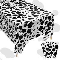 PANTIDE 3Pcs Cow Print Table Cover Plastic Tablecloths Disposable Rectangle Table Cover Waterproof Farm Animal Themed Picnic Birthday Party Favor Supplies Decorations Black and White(70.8 x 53.9 Inch)