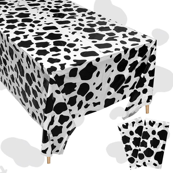 PANTIDE 3Pcs Cow Print Table Cover Plastic Tablecloths Disposable Rectangle Table Cover Waterproof Farm Animal Themed Picnic Birthday Party Favor Supplies Decorations Black and White(70.8 x 53.9 Inch)