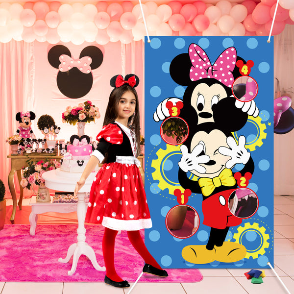 PANTIDE Mickey Mouse Toss Games with 4 Bean Bags, Mickey Minnie Mouse Indoor Outdoor Party Games, Mickey Themed Birthday Party Decoration Supplies, Great Throwing Games Large Banner for Kids and Adult