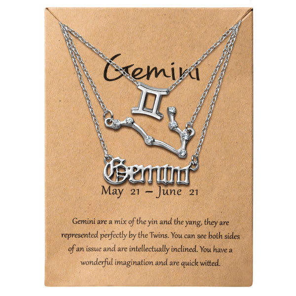PANTIDE 3Pcs Constellation Zodiac Layer Necklace for Women Retro Gold Plated 12 Constellation Pendant Necklace Exquisite Letter Horoscope Old English Zodiac Sign Necklace Jewelry Birthday Gift(Silver)