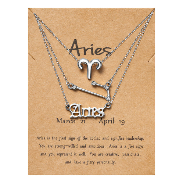 PANTIDE 3Pcs Constellation Zodiac Layer Necklace for Women Retro Gold Plated 12 Constellation Pendant Necklace Exquisite Letter Horoscope Old English Zodiac Sign Necklace Jewelry Birthday Gift(Silver)