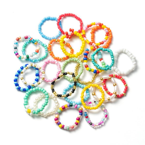 PANTIDE Daisy Flower Bead Rings Anxiety Seed Bead Stackable Rings Cute Rainbow Colorful Handmade Vsco Boho Beach Summer Braided String Rings Jewelry for Women Girls Y2K Indie Kidcore Aesthetic 25Pcs