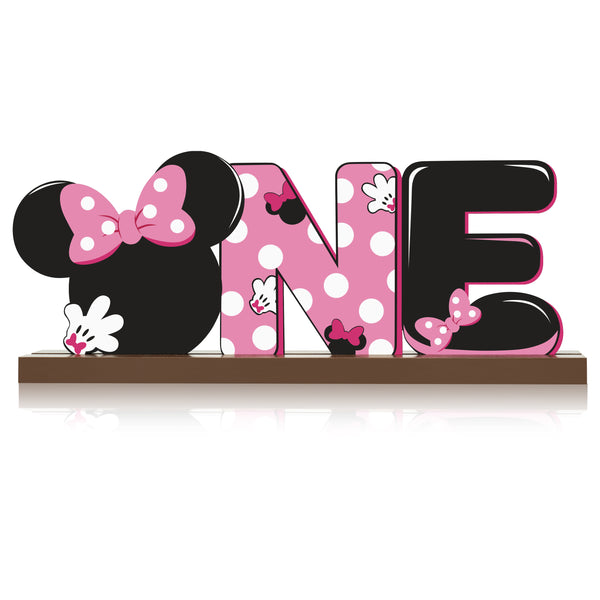 Laffact Minnie Theme One Letter Sign Table Decoration for Wooden Table Centerpiece Topper, 1st Birthday Party Decoration Supplies One Birthday Wood Table Sign Milestone Photo Props for Baby Shower