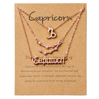 PANTIDE 3Pcs Constellation Zodiac Layer Necklaces for Women Girls, Retro Gold Plated 12 Constellation Pendant Necklace Exquisite Letter Horoscope Old English Zodiac Sign Necklace Jewelry Birthday Gift