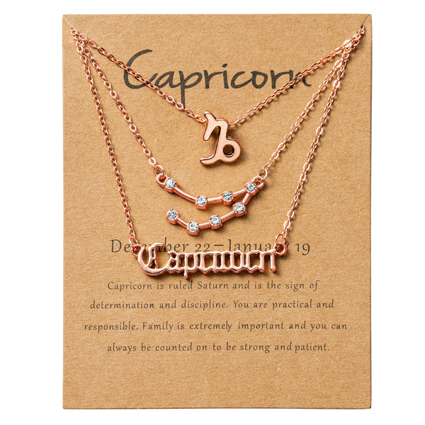 PANTIDE 3Pcs Constellation Zodiac Layer Necklaces for Women Girls, Retro Gold Plated 12 Constellation Pendant Necklace Exquisite Letter Horoscope Old English Zodiac Sign Necklace Jewelry Birthday Gift