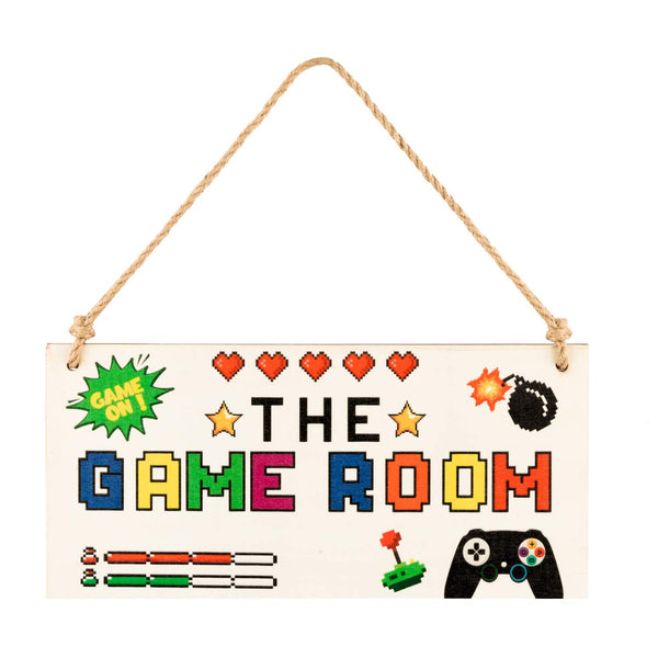 PANTIDE Fun Game Room Sign Gamer Room Decor for Teen Boys Bedroom Playroom Gaming Area, Vintage Rustic Wooden Plaques Printed Hanging Sign Gamer Gift for Video Game Theme Party Decorations (10" X 5")