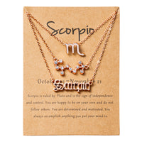 PANTIDE 3Pcs Constellation Zodiac Layer Necklaces for Women Girls, Retro Gold Plated 12 Constellation Pendant Necklace Exquisite Letter Horoscope Old English Zodiac Sign Necklace Jewelry Birthday Gift