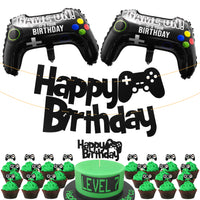 PANTIDE 25Pcs Video Game Birthday Party Decorations, Game On Birthday Party Supplies for Boys – Game Controller Foil Balloons, Gaming Glittery Happy Birthday Banner, Shiny Cake Topper, Cupcake Toppers