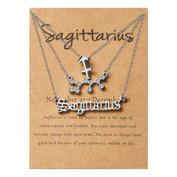 PANTIDE 3Pcs Constellation Zodiac Layer Necklace for Women Retro Gold Plated 12 Constellation Pendant Necklace Exquisite Letter Horoscope Old English Zodiac Sign Necklace Jewelry Birthday Gift(Silver)