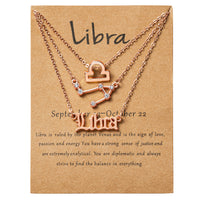 PANTIDE 3Pcs Constellation Zodiac Layer Necklaces for Women Girls, Retro Gold Plated 12 Constellation Pendant Necklace Exquisite Letter Horoscope Old English Zodiac Sign Necklace Jewelry Birthday Gift