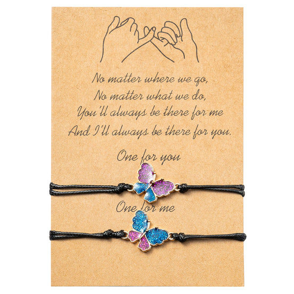 PANTIDE 2Pcs Pinky Promise Bracelets Adjustable Distance Matching Bracelets for Best Friends Couple Family Sisters Friendship Bracelets Birthday Gift for Girlfriend Boyfriend Teen Girls Women Men