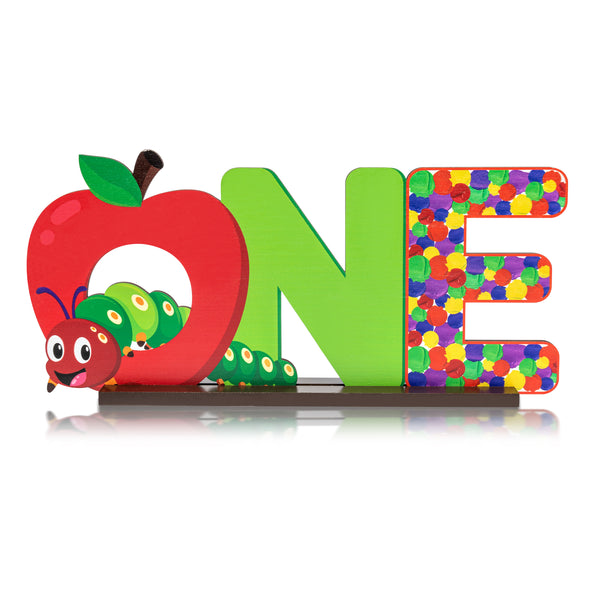 PANTIDE Hungry Caterpillar One Letter Sign Wooden Table Centerpiece for Kids Summer Spring First Birthday Decoration Red Apple 1st Table Sign Party Supplies for Baby Shower Cake Smash Photo Props