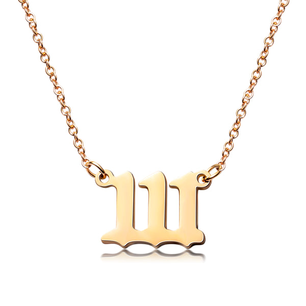 PANTIDE Angel Number Necklace Dainty 111 444 777 Charm Pendants Personalized Number Stainless Steel Numerology Necklace Choker Chain Jewelry Gift for Women Girls Men with Storage Bag(Gold & Rose gold)