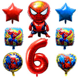 PANTIDE 8Pcs Spiderman Balloons Bouquet 6th Birthday Kit- Avengers Superhero Theme Birthday Party Supplies Favors Decor, Including Giant Number 6 Balloon Quadrate/Round/Star/Heart shaped Foil Balloons