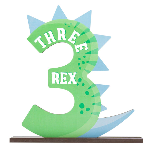 PANTIDE Dinosaur Number 3 Wooden Table Centerpiece for Boys Roar Three Rex Green Jungle Themed Birthday Party Decoration Supplies Little Dino Number Ornament for 3rd Baby Shower Cake Smash Photo Props
