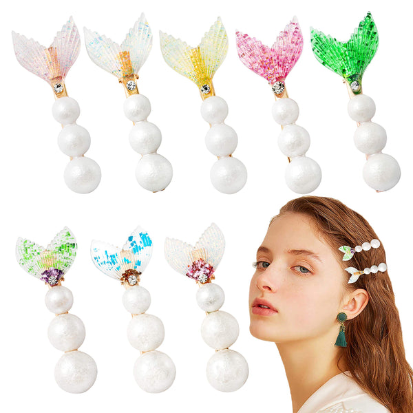 PANTIDE 8 Packs Mermaid Tail Pearl Hair Clips Set, 8 Colors Metal Hair Clips elegant Hair Barrettes Headwear with Pearl Fashion Sweet Hairpins for Girls Women Hair Accessories Daily Wedding Party Gift