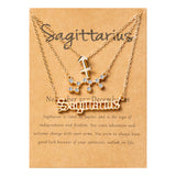 PANTIDE 3Pcs Constellation Zodiac Layer Necklaces for Women Girls, Retro Gold Plated 12 Constellation Pendant Necklace Exquisite Letter Horoscope Old English Zodiac Sign Necklace Jewelry Birthday Gift