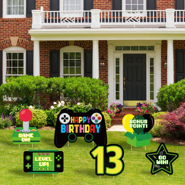 PANTIDE 13th Video Game Happy Birthday Yard Sign Game Controller Colorful Outdoor Lawn Signs with Stakes Gaming Garden Decor for Boys Girls Game On Birthday Party One-Side Print Street Sign (6Packs)