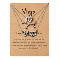 PANTIDE 3Pcs Constellation Zodiac Layer Necklace for Women Retro Gold Plated 12 Constellation Pendant Necklace Exquisite Letter Horoscope Old English Zodiac Sign Necklace Jewelry Birthday Gift(Silver)