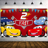 PANTIDE Race Car 2nd Birthday Party Backdrop Decoration, Two Fast Photography Background Banner, Large Poster Party Photo Props Wall Décor, Let’s Go Racing Party Supplies for Baby Boys Two Years Old
