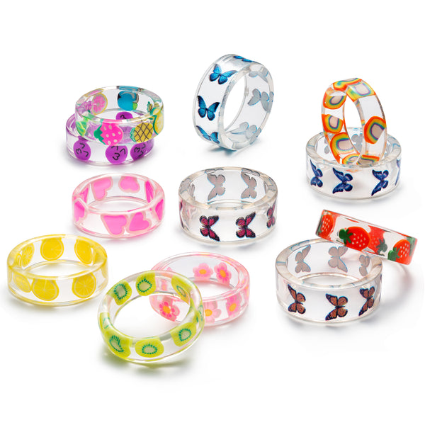 PANTIDE 12Pcs Cute Acrylic Resin Indie Rings Set Colorful Summer Knuckle Transparent Stacking Rings Y2K Aesthetic Kidcore Funny Fruit Plastic Rings Jewelry Gift for Women Teen Girls