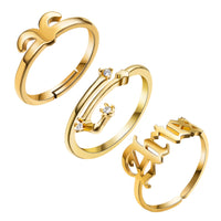 PANTIDE 3Pcs Constellation Zodiac Sign Open Rings for Women Girls, Retro Gold Plated 12 Constellation Finger Rings, Exquisite Letter Horoscope Old English Zodiac Sign Rings Jewelry for Birthday Gift