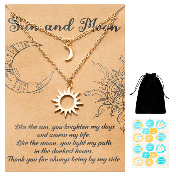 PANTIDE 2Pcs Sun and Moon Necklaces for Women Girls, Initial Gold Plated Necklace Friendship Pendant Necklace Exquisite Jewelry Birthday Gift for Women Teen Girls Christmas Anniversary Valentine's Day