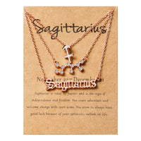 PANTIDE 3Pcs Constellation Zodiac Layer Necklaces for Women Girls, Retro Gold Plated 12 Constellation Pendant Necklace Exquisite Letter Horoscope Old English Zodiac Sign Necklace Jewelry Birthday Gift