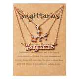 PANTIDE 3Pcs Constellation Zodiac Layer Necklaces for Women Girls, Retro Gold Plated 12 Constellation Pendant Necklace Exquisite Letter Horoscope Old English Zodiac Sign Necklace Jewelry Birthday Gift