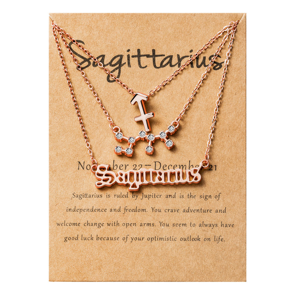 PANTIDE 3Pcs Constellation Zodiac Layer Necklaces for Women Girls, Retro Gold Plated 12 Constellation Pendant Necklace Exquisite Letter Horoscope Old English Zodiac Sign Necklace Jewelry Birthday Gift