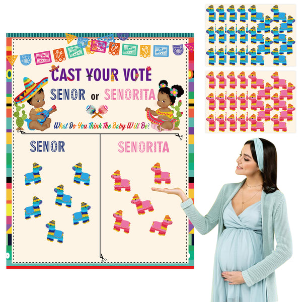 PANTIDE Mexican Fiesta Gender Reveal Party Games for Guests Senor or Senorita Cast Your Vote Gender Reveal Poster Mexican Horse Pin Game Party Supplies for Boy or Girl Welcome Party Baby Shower