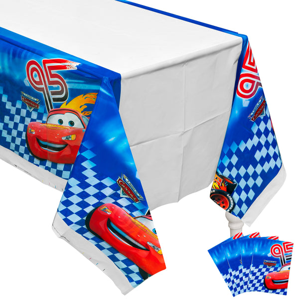 PANTIDE 4Pcs Race Car Table Covers Plastic Disposable Rectangle Tablecloth Racing Car Themed Birthday Party Decoration Supplies for Kids Boys Let’s Go Racing Sports Events Game Baby Shower, 70.9 x 42.5”