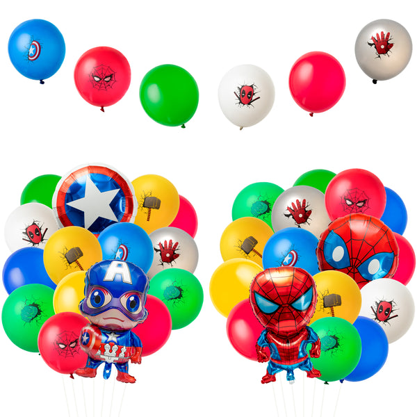 PANTIDE 56Pcs Superhero Balloons Party Supplies Kit - Captain America Spiderman Foil Balloons, 12 Inches Avengers Logo Printed Solid Color Latex Balloons, Superhero Themed Birthday Party Decorations