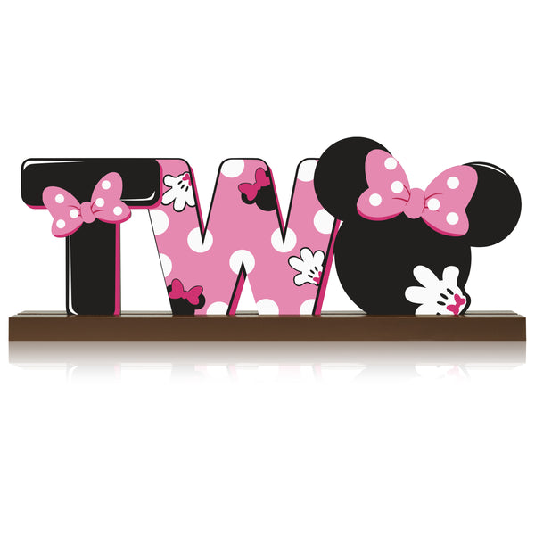 Laffact Minnie Theme Two Letter Sign Table Decoration for Wooden Table Centerpiece Topper, 2nd Birthday Party Decoration Supplies Two Birthday Wood Table Sign Milestone Photo Props for Baby Shower