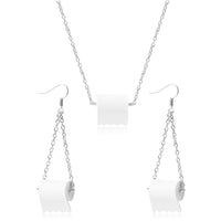 PANTIDE Toilet Paper Roll Earrings and Necklace Kit, Funny Toilet Paper Pendant Dangle Drop Hook Ear Wire Earrings, Creative Silver Handmade Necklace, 2020 New Gift Jewelry Accessories for Women Girls