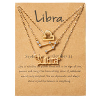 PANTIDE 3Pcs Constellation Zodiac Layer Necklaces for Women Girls, Retro Gold Plated 12 Constellation Pendant Necklace Exquisite Letter Horoscope Old English Zodiac Sign Necklace Jewelry Birthday Gift