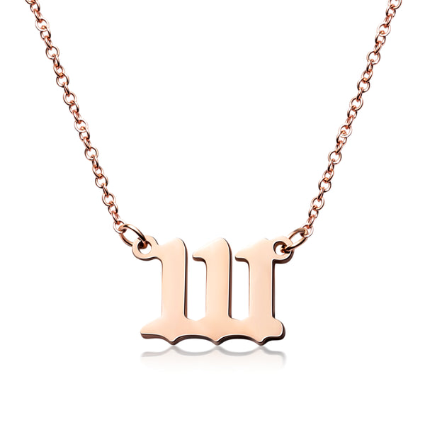 PANTIDE Angel Number Necklace Dainty 111 444 777 Charm Pendants Personalized Number Stainless Steel Numerology Necklace Choker Chain Jewelry Gift for Women Girls Men with Storage Bag(Gold & Rose gold)