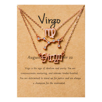 PANTIDE 3Pcs Constellation Zodiac Layer Necklaces for Women Girls, Retro Gold Plated 12 Constellation Pendant Necklace Exquisite Letter Horoscope Old English Zodiac Sign Necklace Jewelry Birthday Gift