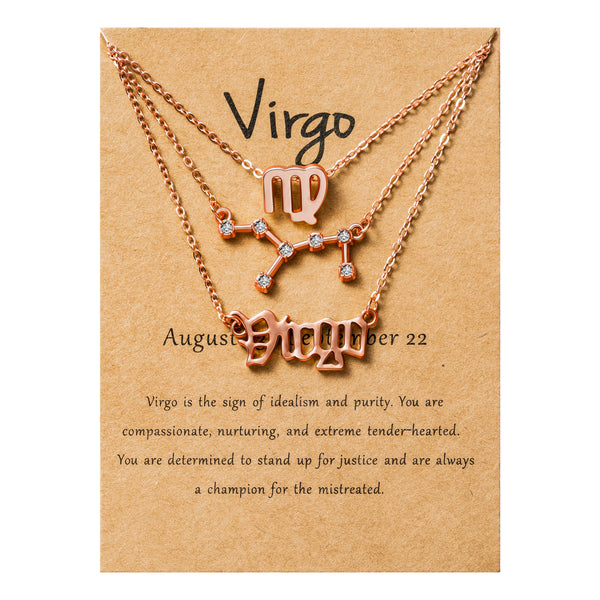 PANTIDE 3Pcs Constellation Zodiac Layer Necklaces for Women Girls, Retro Gold Plated 12 Constellation Pendant Necklace Exquisite Letter Horoscope Old English Zodiac Sign Necklace Jewelry Birthday Gift