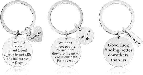 PANTIDE Coworker Leaving Gifts - 3Pcs Going Away Keychains Leaving Away Keychains for Friends Boss Colleague Goodbye Farewell Employees Thank You Retirement Keychains for Women Men with Storage Bags
