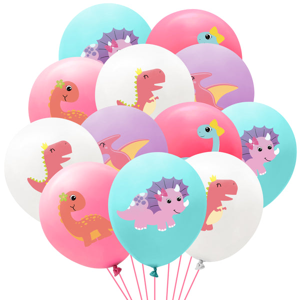 PANTIDE 50 Packs Pink Dinosaur Balloons Set 12 Inch Colorful Jungle Animal Print Latex Balloons Bouquet Little Dino Party Decorations Supplies Favors for Kids Girls Birthday Baby Shower
