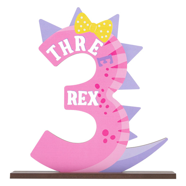 PANTIDE Pink Dinosaur Number 3 Wooden Table Centerpiece for Girls Roar Three Rex Jungle Themed Birthday Party Decoration Supplies Little Dino Number Ornament for 3rd Baby Shower Cake Smash Photo Props