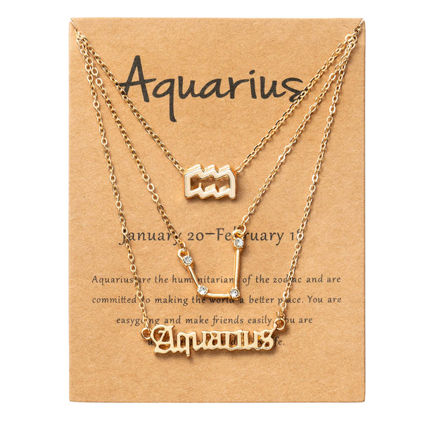PANTIDE 3Pcs Constellation Zodiac Layer Necklaces for Women Girls, Retro Gold Plated 12 Constellation Pendant Necklace Exquisite Letter Horoscope Old English Zodiac Sign Necklace Jewelry Birthday Gift