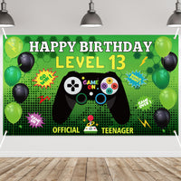 PANTIDE Level 13 Video Game Happy Birthday Backdrop Banner- Level Up Birthday Party Decorations Supplies, Game Controller Balloon Banner Background, Game On Party Large Poster Accessory (6.6 x 3.8ft)