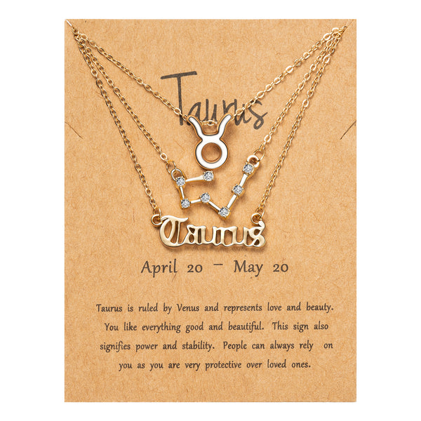 PANTIDE 3Pcs Taurus Zodiac Layer Necklaces for Women Girls Retro Gold Plated 12 Constellation Pendant Letter Necklaces Exquisite Letter Horoscope Old English Zodiac Sign Necklace Jewelry Birthday Gift